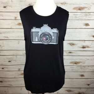 [Sunset & Rose] Camera Graphic Tank Boho Artsy Fun